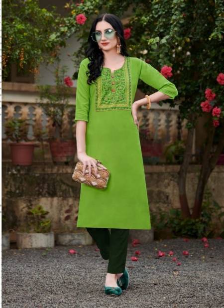 Green Colour VARDAN CLOUD 2 Fancy Ethnic Wear Cotton With Embroidery Kurtis Collection 326